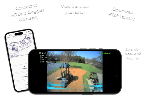 Connect to HDZero Goggles Wirelessly. View from the pilot seat! Optimized RTSP Latency. Expansion Module V2 Required.